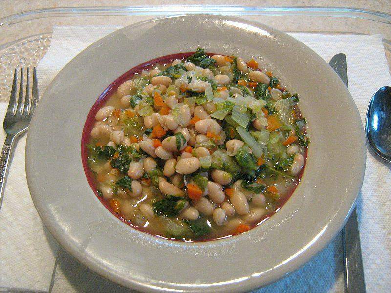 White Bean Soup with spinach,leeks and couscous